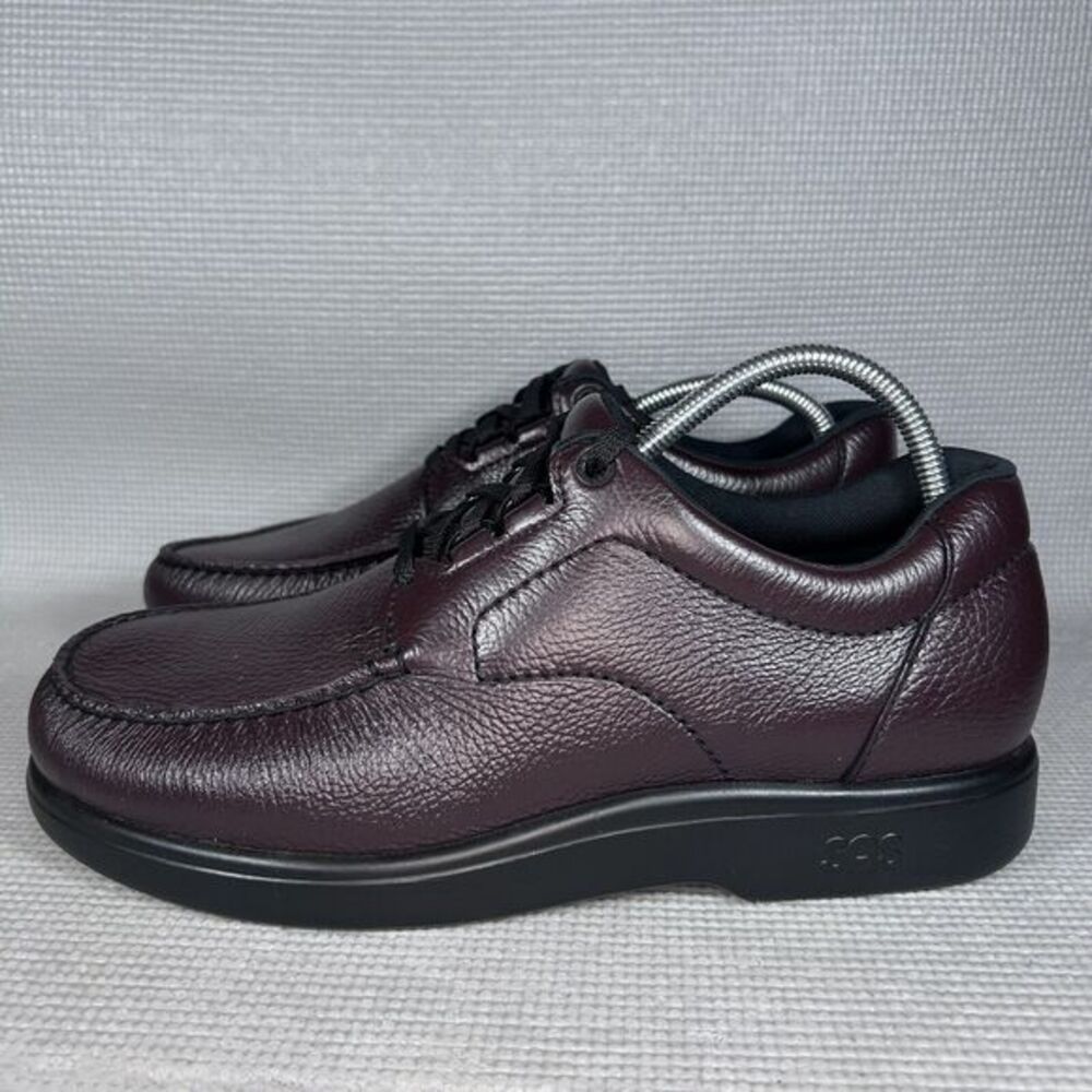 NEW SAS Men's Bout' Time Brown Pebble‎ Grain Leather Lace-Up Moc Toe Oxford
